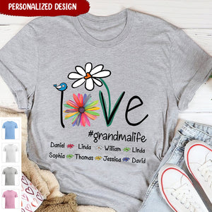 Personalized Love Grandma Life Flower And Grandkids T-shirt