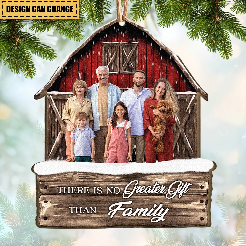 Red Barn Christmas Family Custom Photo - Personalized Photo Wooden Ornament