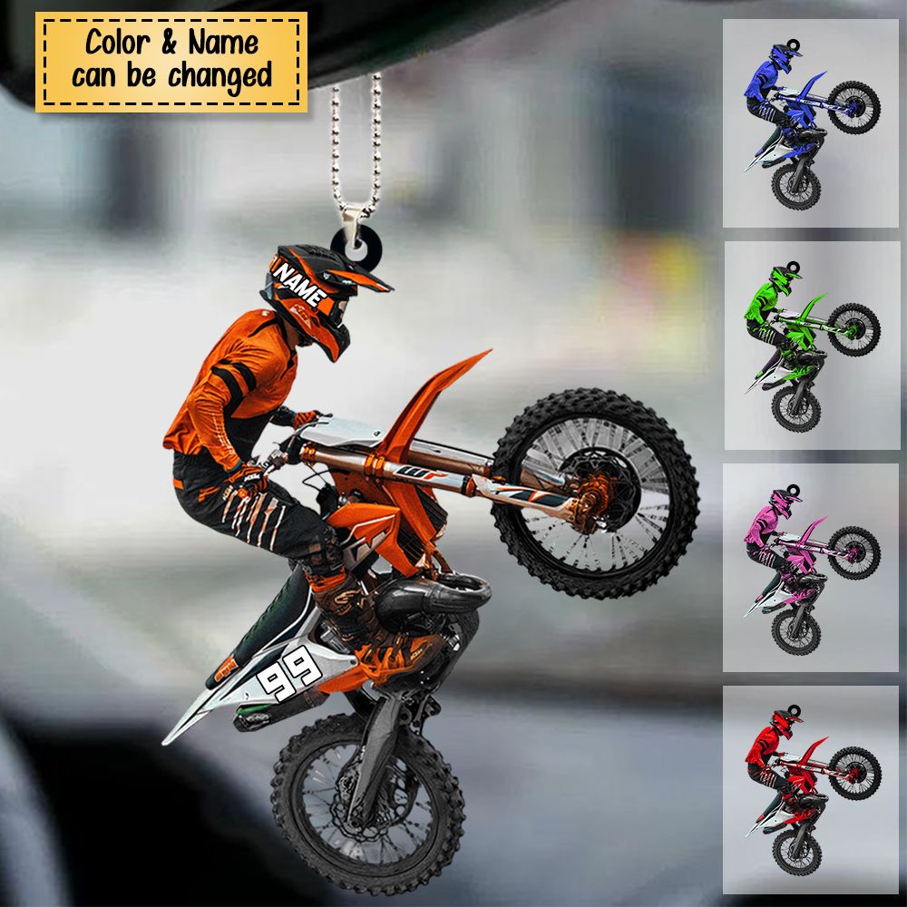 Personalized Motocross Biker Shaped Flat Acrylic Car Ornament