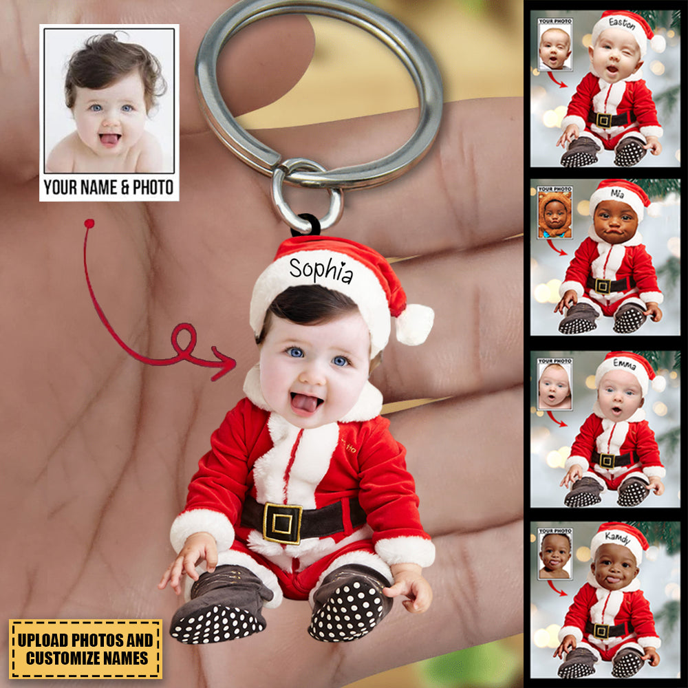 Personalized Custom Baby Cute Photo On Santa Claus Acrylic Keychain