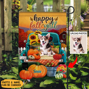 Happy Fall Yall - Personalized Photo And Name Garden Flag - Gift For Dog Lovers