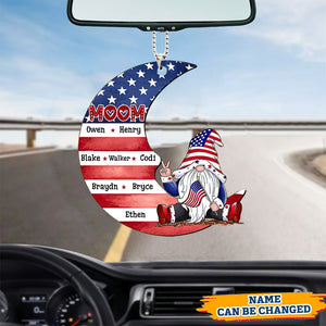 Personalized Grandma Dwarf Moon American Flag Car Hang Ornament