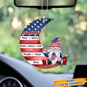 Personalized Grandma Dwarf Moon American Flag Car Hang Ornament