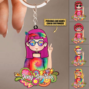 Personalized Hippie Girl Acrylic Keychain