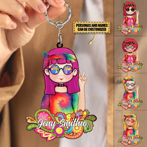 Personalized Hippie Girl Acrylic Keychain