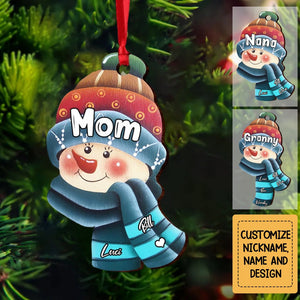 Cute Christmas Snowman Grandma With Grandkids Name Personalized Wood Custom Shape Ornament