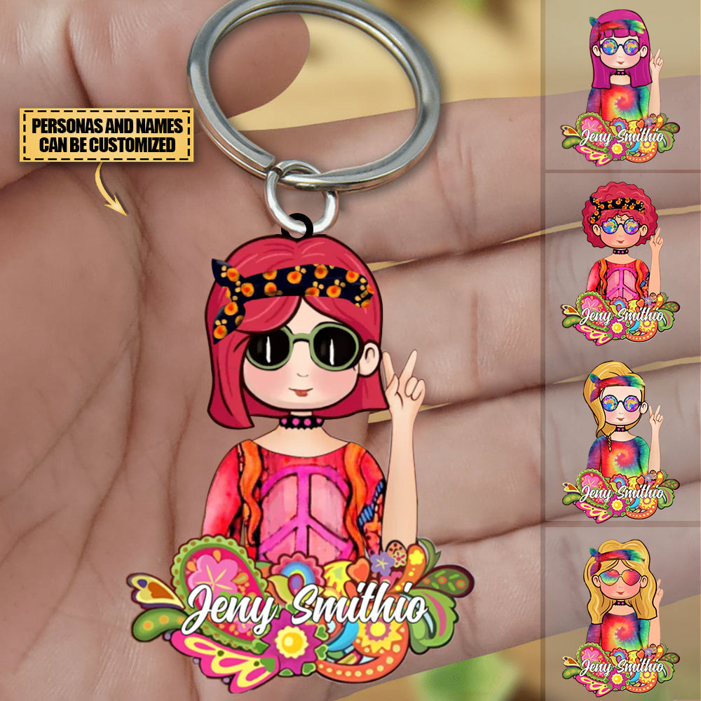 Personalized Hippie Girl Acrylic Keychain