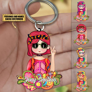 Personalized Hippie Girl Acrylic Keychain