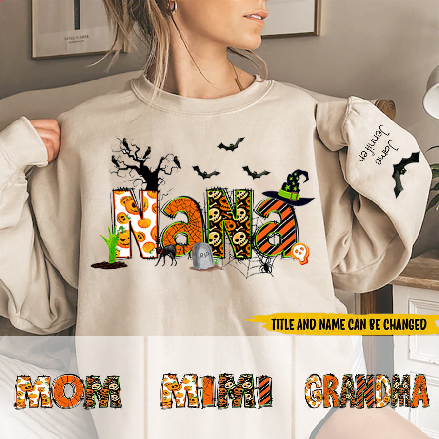 Nana Grandma Bundle Halloween Alphabet Doodle Grandkids Personalized Sweatshirt