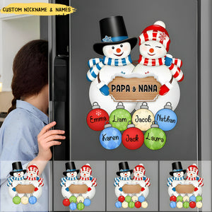 Couple Christmas Snowman Grandma Grandpa With Cute Grandkids Name Personalized Sticker Decal