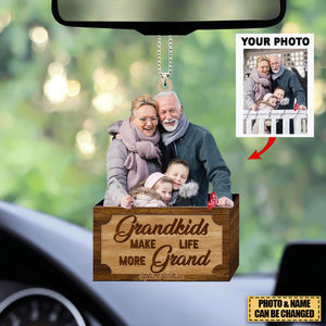 Personalized Car Hanging Ornament - Gift For Family/Grandma/Grandpa - Custom Your Photo-Grandkids Make Life More Grand