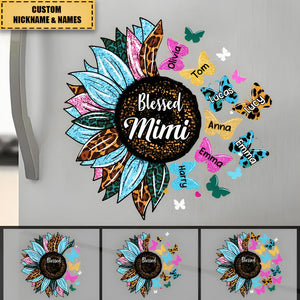 Blessed Nana/Mom Tie Dye Leopard Sparkling Sunflower Grandma/Mom Personalized Decal