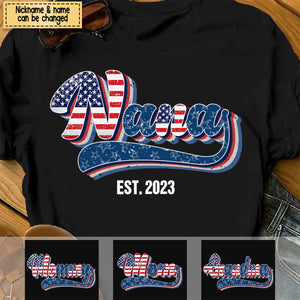 Unique 4th Of July Grandma Auntie Mom Nana EST American Flag Personalized Shirt