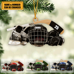 Personalized Christmas Ornament - Hockey Skates Helmet And Stick Gift For Hockey Lover