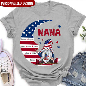 Personalized Grandma Dwarf Moon American Flag T-Shirt