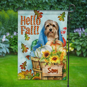 Hello Fall - Personalized Cute Pet Photo AndName Flag - Gift For Pet Lovers