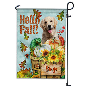 Hello Fall - Personalized Cute Pet Photo AndName Flag - Gift For Pet Lovers