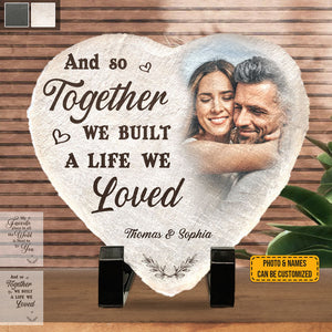 Custom Photo My Favorite Place In All The World Is Next To You - Couple Personalized Custom Heart Shaped Stone With Stand - Gift For Husband Wife, Anniversary