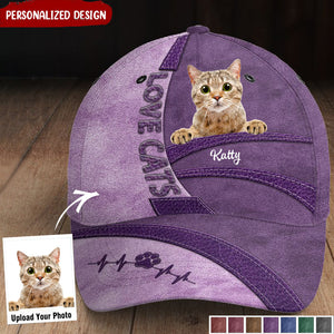 Personalized Upload Your Cat Photo-Love Cat Cap