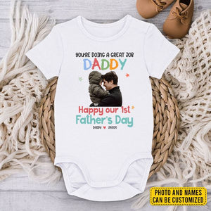 Custom Photo Happy Our 1st Father's Day! - Family Personalized Custom Baby Onesie - Father's Day, Baby Shower Gift, Gift For First Dad