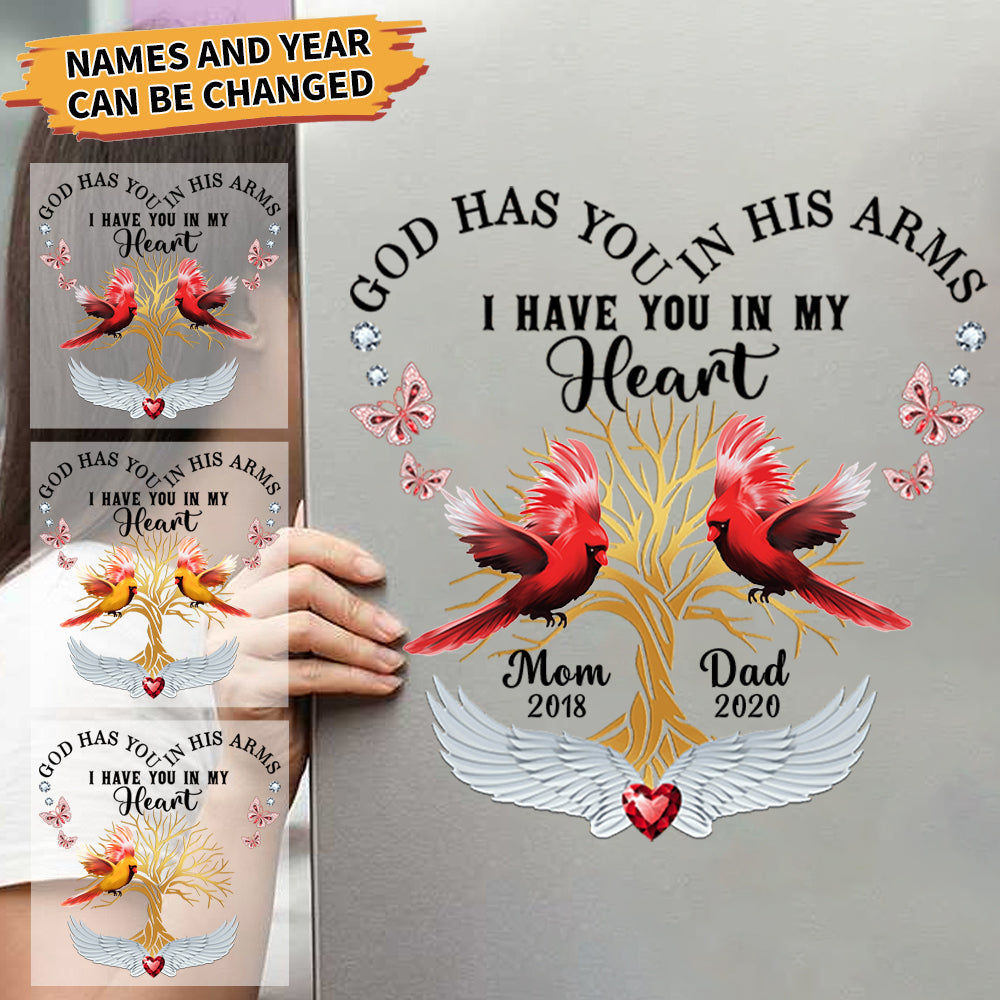 Cardinals God Has You In His Arms Memorial Personalized Decal/Sticker