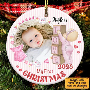 Newborn Gift Baby First Photo Circle Christmas Ornament