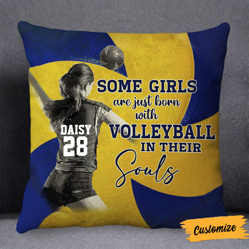 Personalized Some Girls Are Just Born With Volleyball In their Souls Pillow - Gifts For Volleyball Players