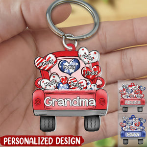 Personalized Nickname Grandma 4th of July Truck Loading Heart Acrylic Keychain