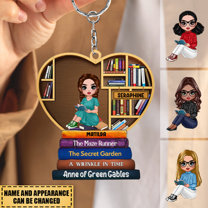 Girl Under Book Christmas Tree - Personalized Custom Shaped Acrylic Keychain