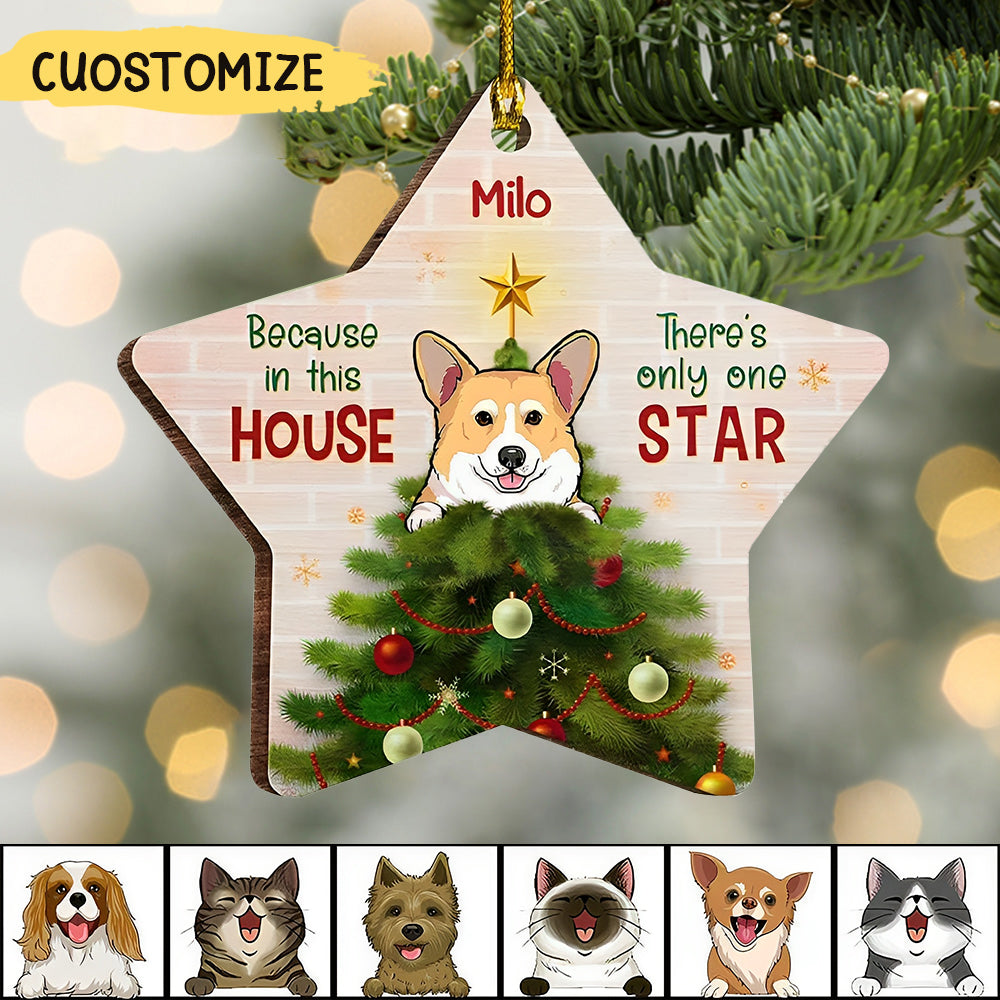 Christmas Dog Cat Personalized Wood Star Shaped Custom Ornament, Christmas Gift For Pet Owners, Pet Lovers