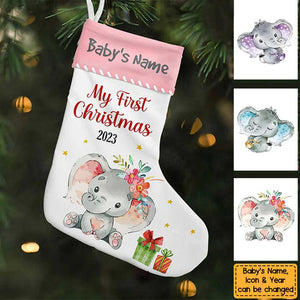 Elephant Baby First Christmas Personalized Stocking