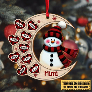 Christmas Happy Snowman Nana Mom Heart Kids On Moon Personalized Ornament