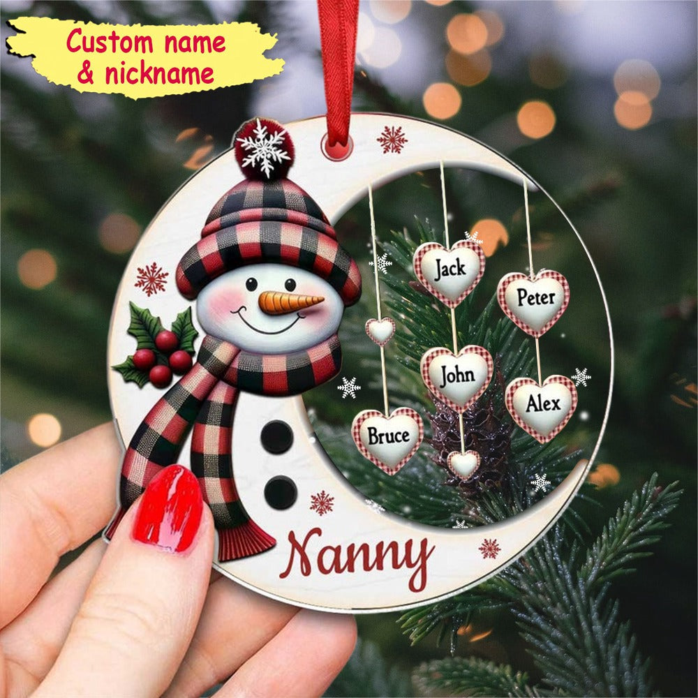 Christmas Snowman Nana Mom Little Heart Kids Under Moon Personalized Ornament