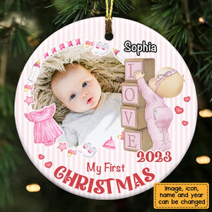 Newborn Gift Baby First Photo Circle Christmas Ornament