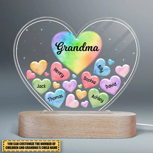 Grandma Mom Hearts In Heart Personalized Acrylic Heart LED Night Light