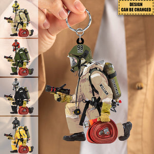 Personalized firemen fully equipped acrylic keychain-gift for the firemen