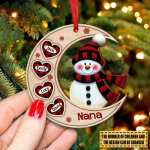 Christmas Happy Snowman Nana Mom Heart Kids On Moon Personalized Ornament