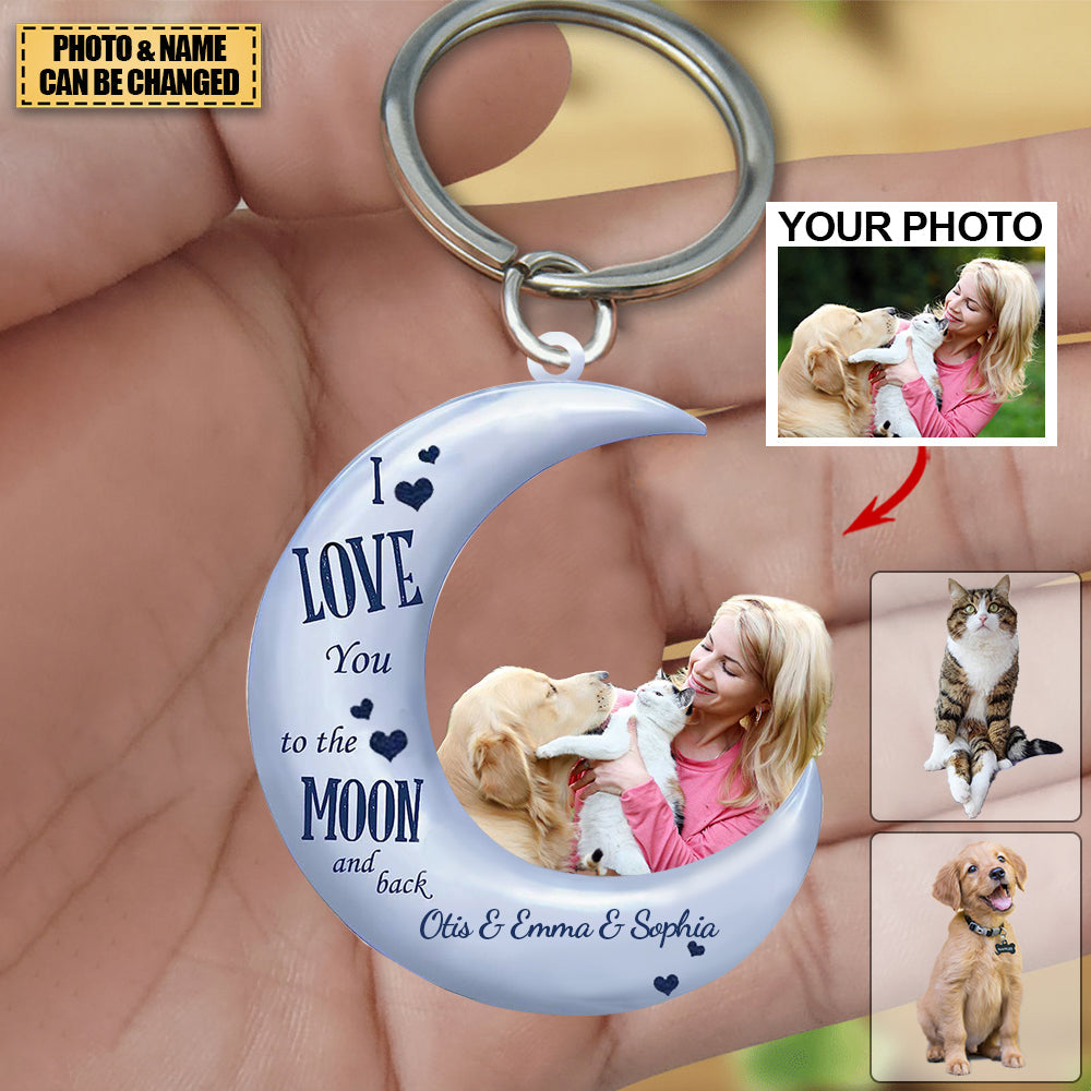 I Love You To The Moon Personalized Acrylic Keychain - Gifts For Dog Lover-Custom Your Photo/Name