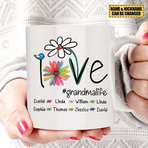 Personalized Love Grandma Life Flower And Grandkids Mug