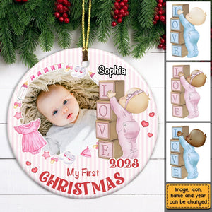 Newborn Gift Baby First Photo Circle Christmas Ornament