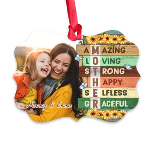 Mother Amazing Loving Strong - Personalized Ornament, Upload Photo, Christmas Gift For Mother, Grandma, Mom