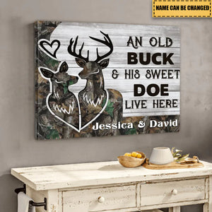 Custom Personalized Hunting Canvas - Gift For Couple, Husband and Wife - Deer Hunting Canvas - An old buck & his sweet doe live here