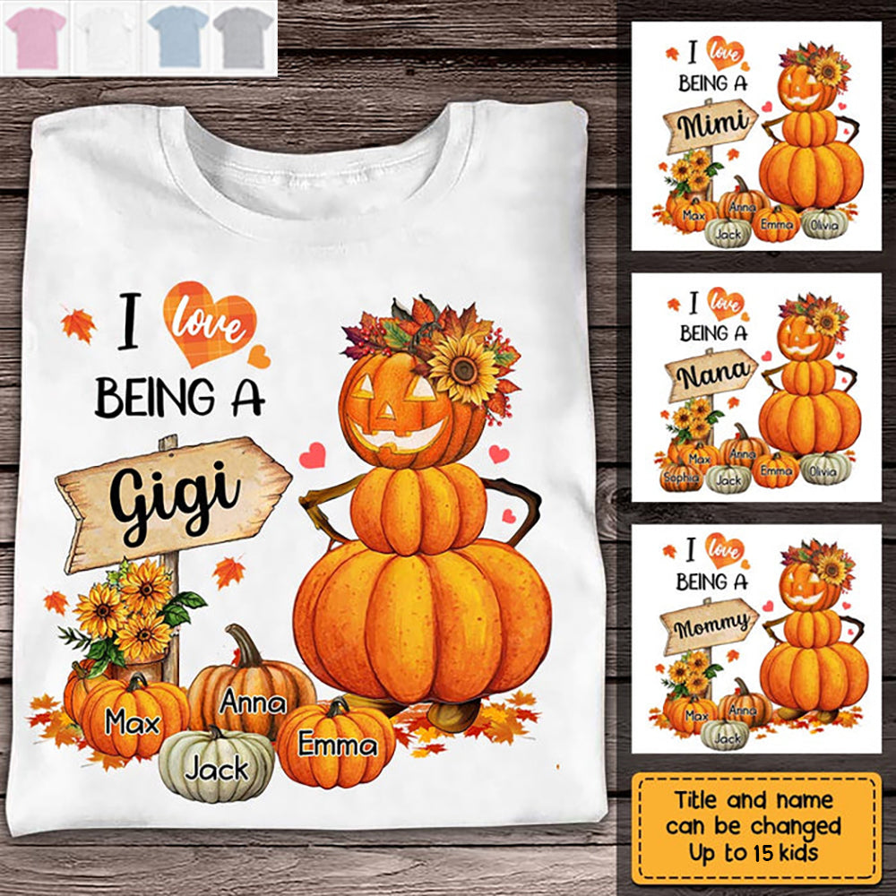 Fall Grandma Pumpkin Personalized T-shirt - Gift For Grandma