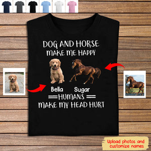 Personalized Dog And Horse make Me Happy Unisex T-shirt-Gift For Dog/Horse Lovers