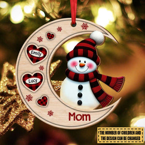 Christmas Happy Snowman Nana Mom Heart Kids On Moon Personalized Ornament