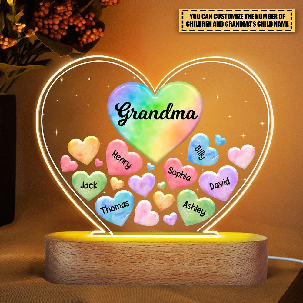 Grandma Mom Hearts In Heart Personalized Acrylic Heart LED Night Light