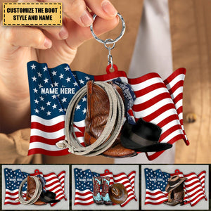 American Cowgirl Boots And Hat Personalized Acrylic Keychain Gift For Cowgirl Horse Lovers