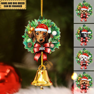 Dog with Christmas Hat - Acrylic Christmas Ornament with Ring Bell