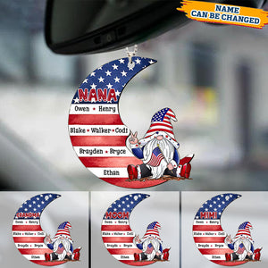 Personalized Grandma Dwarf Moon American Flag Car Hang Ornament