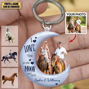 I Love You To The Moon Personalized Acrylic Keychain - Gifts For Horse Lover-Custom Your Photo/Name